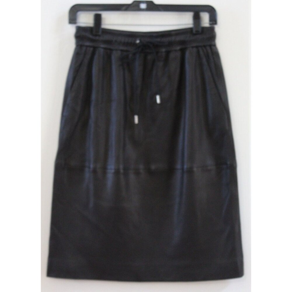 Theory Drawstring Lamb Leather Skirt Black Size Small